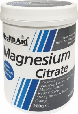 Health Aid Magnesium Citrate Powder 100% Σκόνη Κιτρικού Μαγνησίου Για Μεγαλύτερη Απορρόφηση Και Βιοδιαθεσιμότητα 200gr