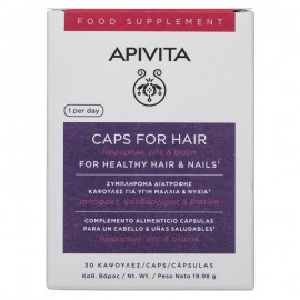 Apivita Caps For Hair Συμπλήρωμα Διατροφής για Υγιή Μαλλιά & Νύχια με Ιπποφαές, Ψευδάργυρο & Βιοτίνη, 30caps