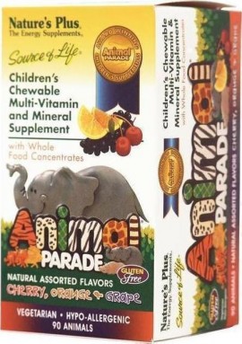 Natures Plus Animal Parade Assorted Chewable Παιδικές Πολυβιταμίνες Μασώμενες με Γεύση Κεράσι/Πορτοκάλι/Σταφύλι - 90tabs