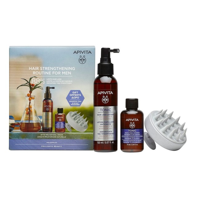 Apivita PROMO PACK Λοσιόν Κατά Της Τριχόπτωσης 150ml & Mini Σαμπουάν Για Άνδρες 75ml & Βούρτσα Για Μασάζ Στο Τριχωτό 1τμχ.