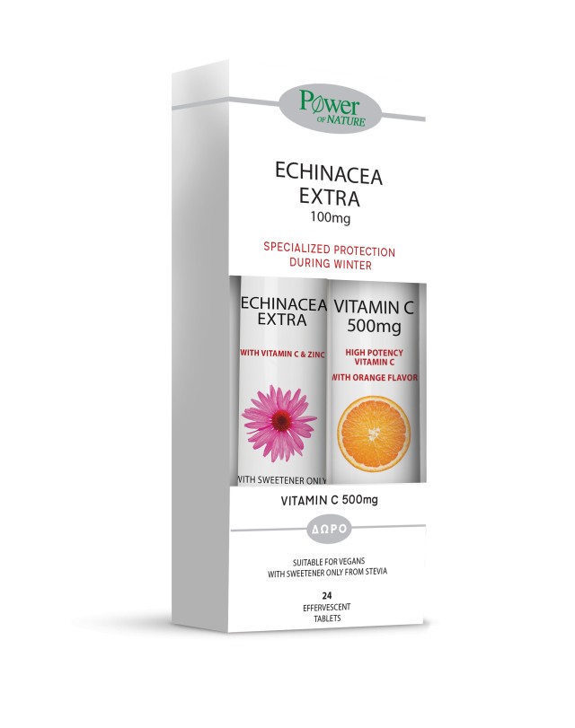 POWER HEALTH Echinacea Extra με Στέβια 24 αναβράζοντα δισκία + ΔΩΡΟ Vitamin C 500mg 20 αναβράζοντα δισκία