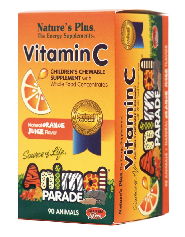 Natures Plus ANIMAL PARADE VITAMIN C 90 Μασώμενα ζωάκια. Με γεύση πορτοκάλι.