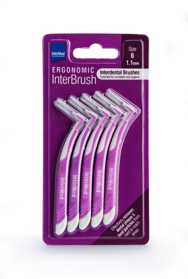 Intermed Ergonomic InterBrush Μεσοδόντια Βουρτσάκια Με Λαβή 1.1mm Μώβ, Μέγεθος 6, 5 τεμάχια