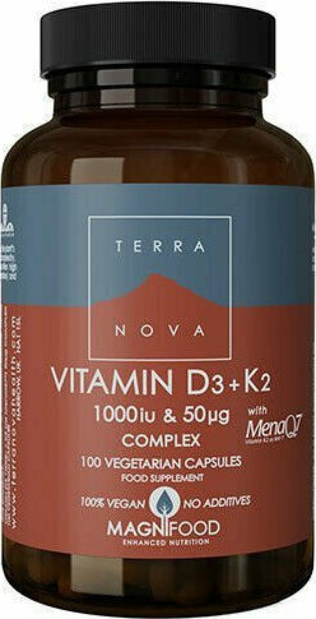 Terranova Vitamin D3 1000IU & K2 (as MenaQ7®) 50µg Συμπλήρωμα Διατροφής για την Καρδιά - Οστά 100 Φυτικές Κάψουλες