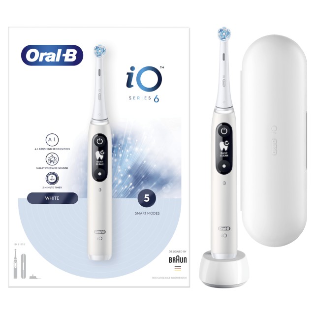 Oral-B iO Series 6 Ηλεκτρική Οδοντόβουρτσα με Αισθητήρα Πίεσης White 1τμχ