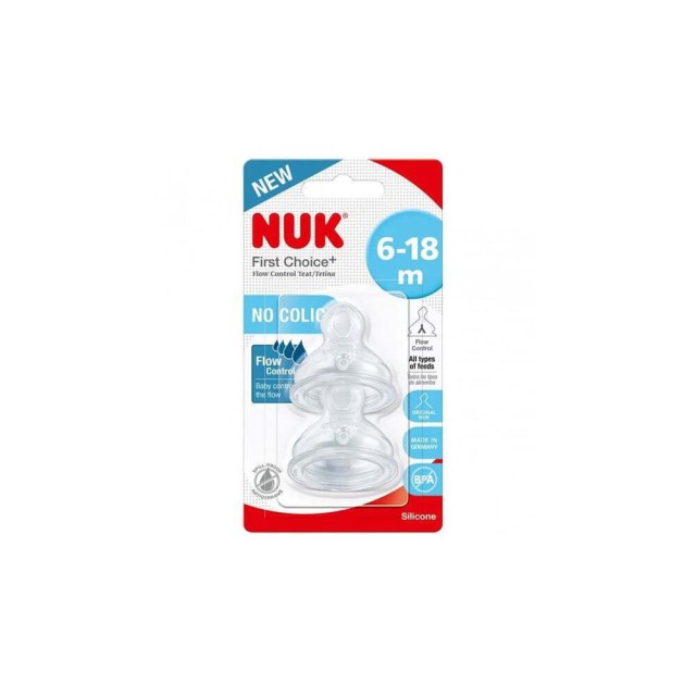 Nuk First Choice Plus Θηλές Σιλικόνης Flow Control 6-18m, 2τεμ