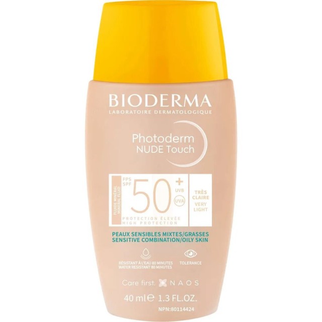 Bioderma Photoderm Nude Touch Mineral SPF50+ Very Light Αντηλιακή Κρέμα με Ελαφριά Κάλυψη για Πρόσωπο & Λαιμό, 40ml