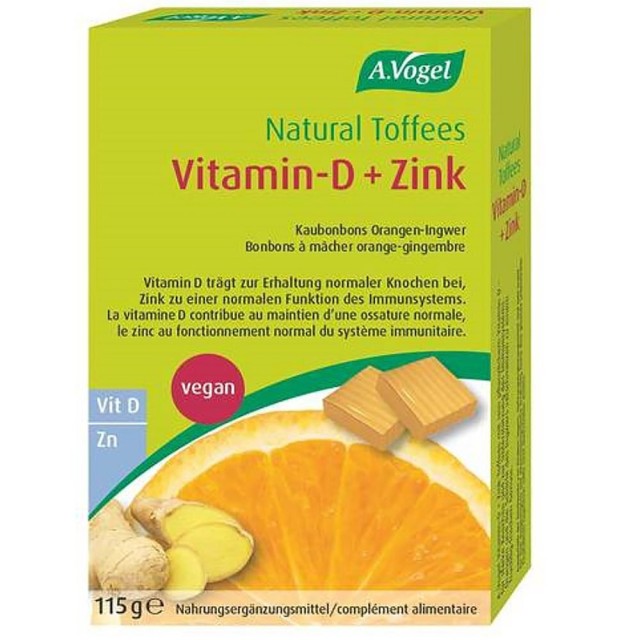 A.Vogel Natural Toffees Vitamin D + Zinc Orange Καραμέλες για την Ενίσχυση του Ανοσοποιητικού Συστήματος Γεύση Πορτοκάλι 115gr