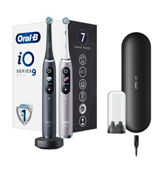 Oral B iO Series 9 Duo Ηλεκτρικές Οδοντόβουρτσες - Black & Rose Quartz Μαύρο και Ροζ 2 Τεμάχια