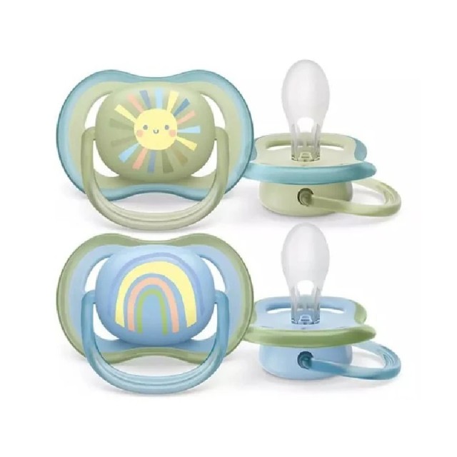 Philips Avent Πιπίλα Σιλικόνης Ultra Air για 0-6 μηνών Sun/Rainbow Blue/Green 2τμχ {SCF085/58]