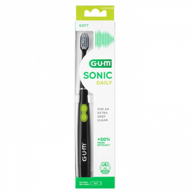 GUM 4100 Sonic Daily Battery Soft Ηλεκτρική Οδοντόβουρτσα Μπαταρίας Μαύρη 1τμχ