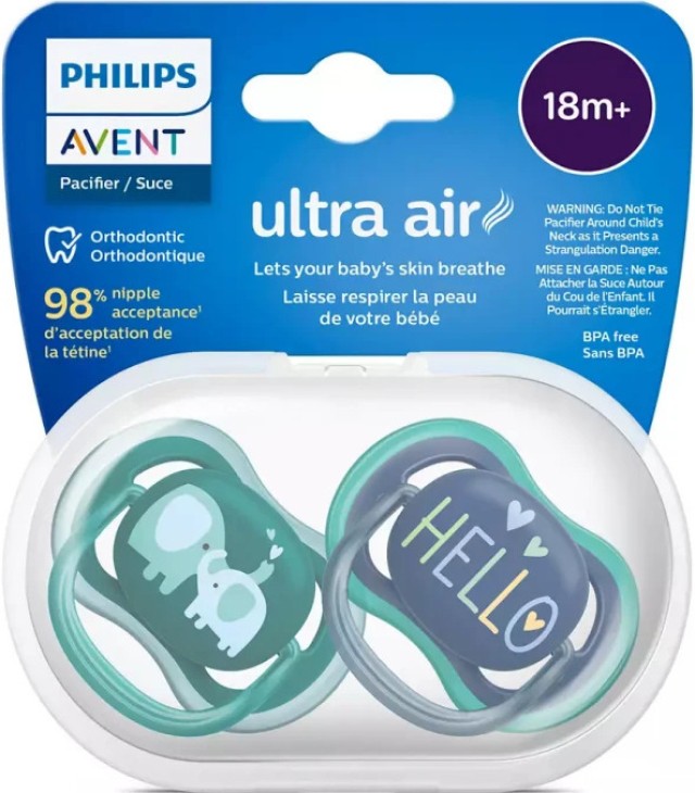 Philips Avent Ultra Air SCF349/18 Ορθοδοντική Πιπίλα Σιλικόνης 18m+, 2τεμ