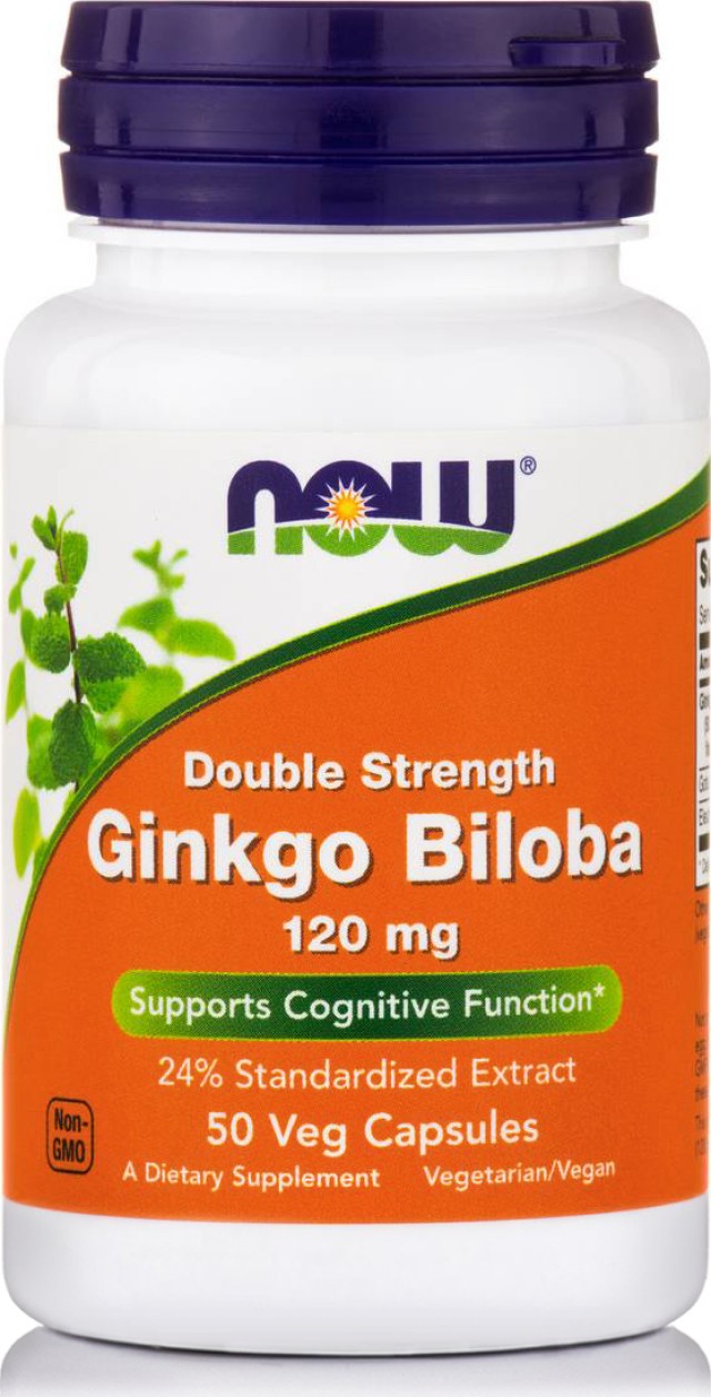 Now Foods Ginkgo Biloba Double Strength 120mg Συμπλήρωμα Διατροφής για Καλή Λειτουργία του Εγκεφάλου & Ενίσχυση Μνήμης 50veg.caps