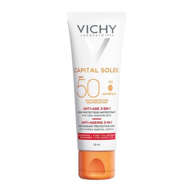 Vichy Ideal Soleil Anti-Ageing 3 in 1 Αντηλιακή Προσώπου SPF 50  με Αντιγηραντική Δράση 50ml