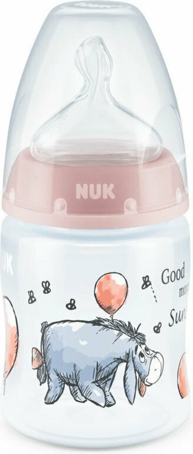 Nuk Πλαστικό Μπιμπερό First Choice+ Temperature Control Winnie Κατά των Κολικών με Θηλή Σιλικόνης 150ml για 0-6 μηνών Ροζ