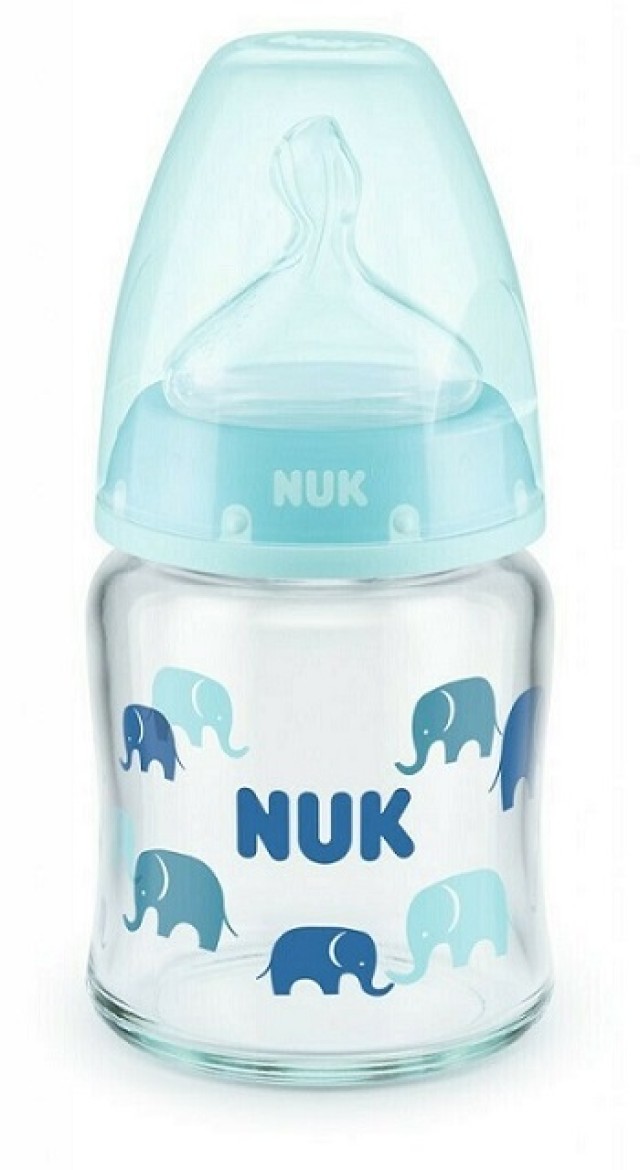 Nuk First Choice Plus Μπιμπερό Γυάλινο με Θηλή Σιλικόνης & Δείκτη Ελέγχου Θερμοκρασίας Μεσαίας Οπής 0-6m 120ml