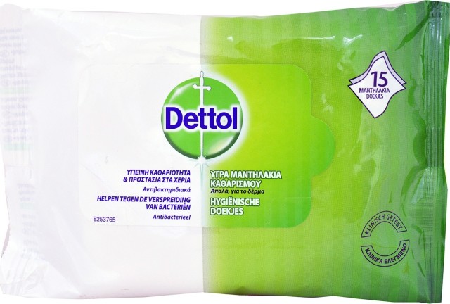 Dettol Αντιβακτηριδιακά Υγρά Μαντηλάκια για τα Χέρια 15τμχ