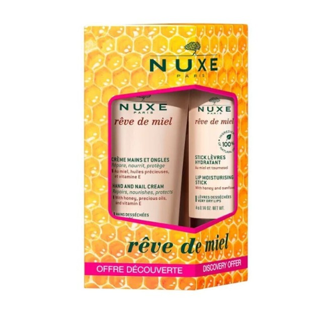 NUXE Promo Rêve de Miel Crème Mains /Ongles Κρέμα Χεριών & Νυχιών 30ml & Stick Lèvres Hydratant Ενυδατικό Στικ Χειλιών 4g