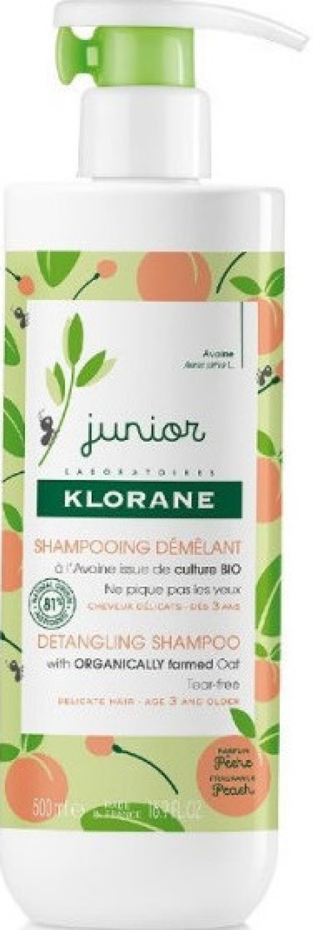 Klorane Petit Junior Shampoo with Peach Fragrance Απαλό - Προστατευτικό Παιδικό Σαμπουάν με άρωμα Ροδάκινο, 500ml