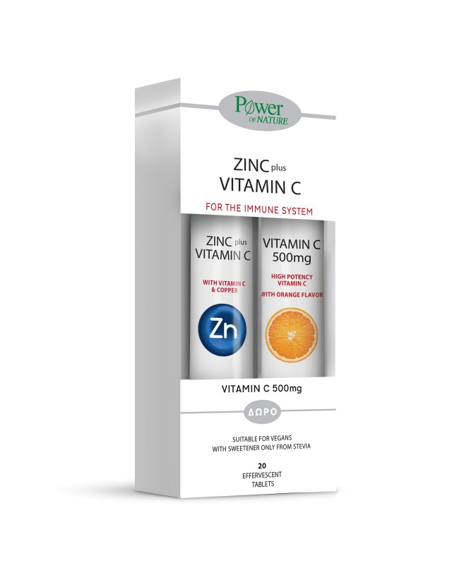 Power Health Zinc & Vitamin C Stevia 20 αναβράζοντα δισκία & Vitamin C 500mg 20 αναβράζοντα δισκία Λεμόνι