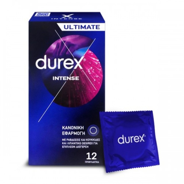 Durex Προφυλακτικά με Κουκίδες, Ραβδώσεις & Διεγερτικό Gel Intense Κανονική Εφαρμογή 12 Τεμάχια