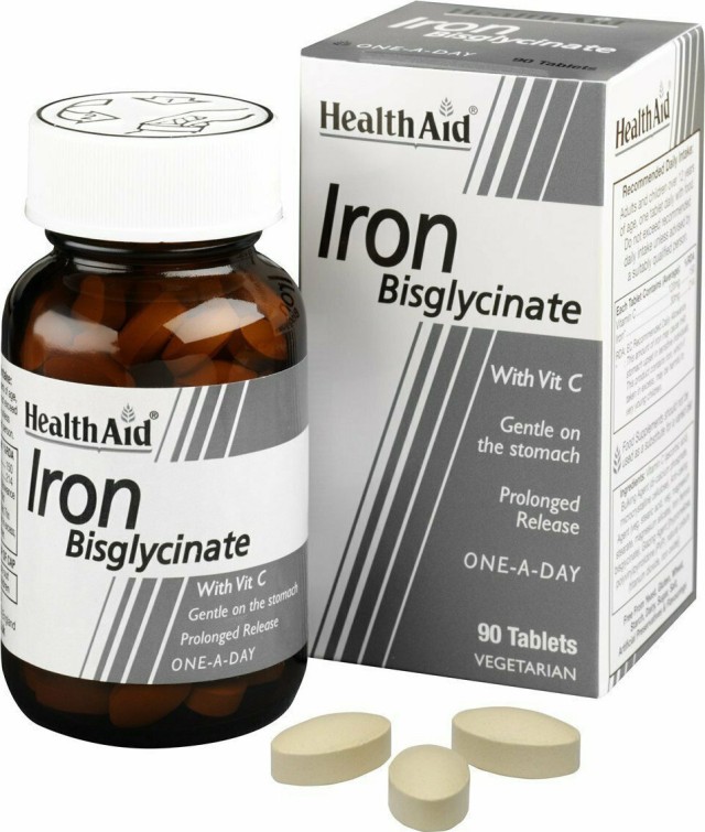 Health Aid Iron Bisglycinate with Vit C Σίδηρος Δισγλυκινικός 30mg με Βιταμίνη C, 90 tabs