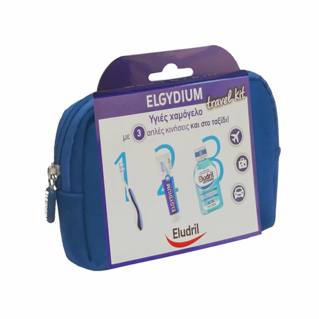 Elgydium Dental Travel Kit Μπλε Σετ Ταξιδιού με Οδοντόβουρτσα Pocket, Elgydium Antiplaque 50ml & Eludril Protect Mouthwash 15ml