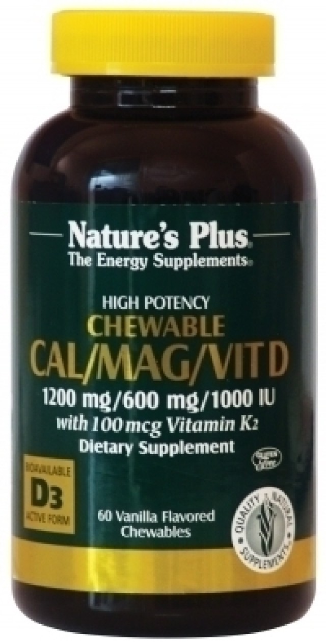 Natures Plus CAL/MAG/ W/VIT D & K2 VANILLA 61 μασώμενες ταμπλέτες