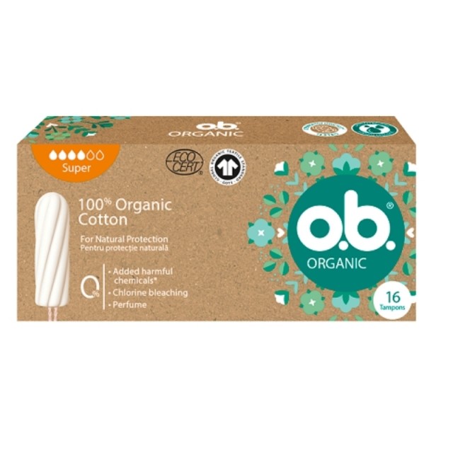 O.B.® Ταμπόν 100% Organic Cotton Super για Αυξημένη Ροή 16 Τεμάχια