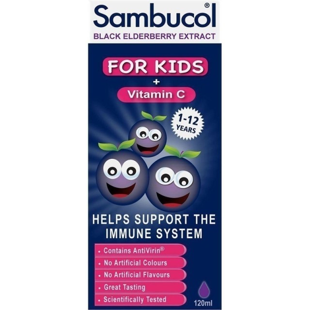 Sambucol Black Elderberry For Kids + Vitamin C Παιδικό Σιρόπι για την Ενίσχυση του Ανοσοποιητικού 120ml