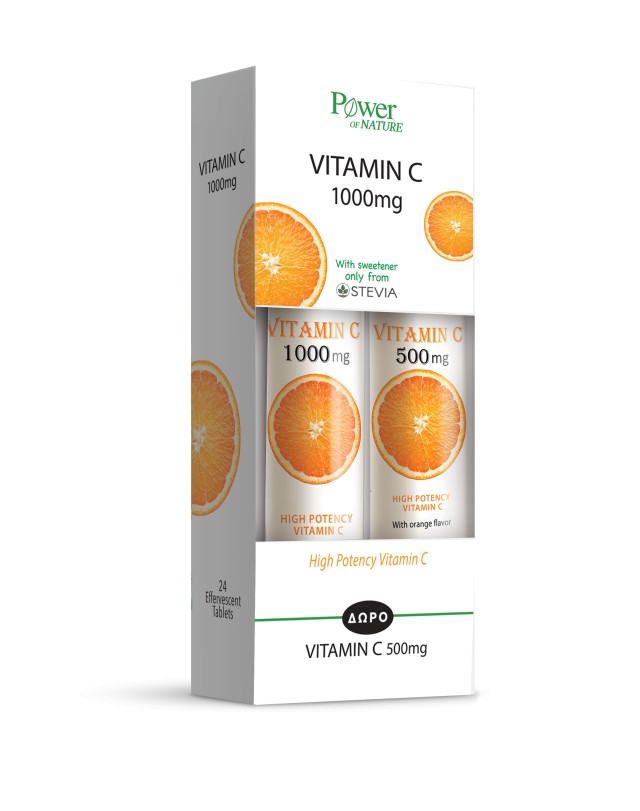 Power Health Vitamin C 1000mg με Στέβια 24 αναβράζοντα δισκία + Vitamin C 500mg Πορτοκάλι 20 αναβράζοντα δισκία