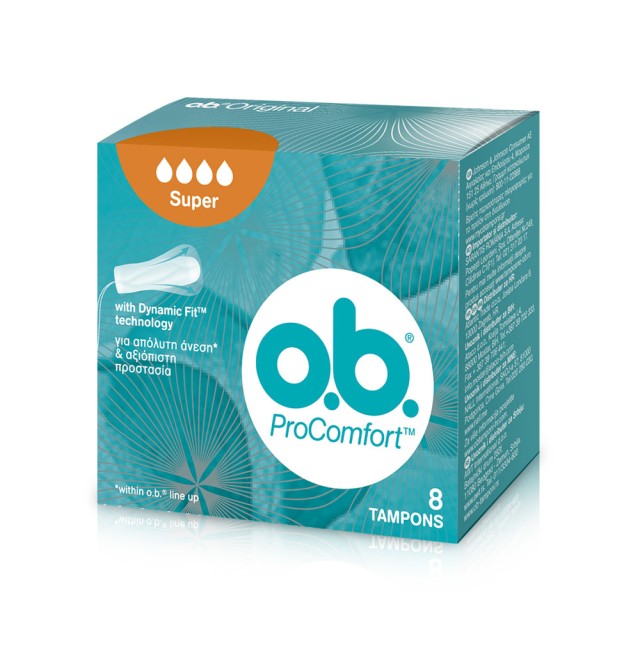 O.B. ProComfort Curved Grooves Super Tampons Ταμπόν Μεγάλης Ροής, 8τμχ