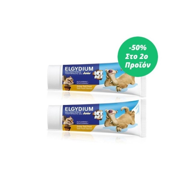 ELGYDIUM Junior Ice Age Toothpaste Tutti Frutti Οδοντόπαστα Για Παιδιά 7-10 ετών 2x50ml [-50% Στο 2ο Προϊόν]