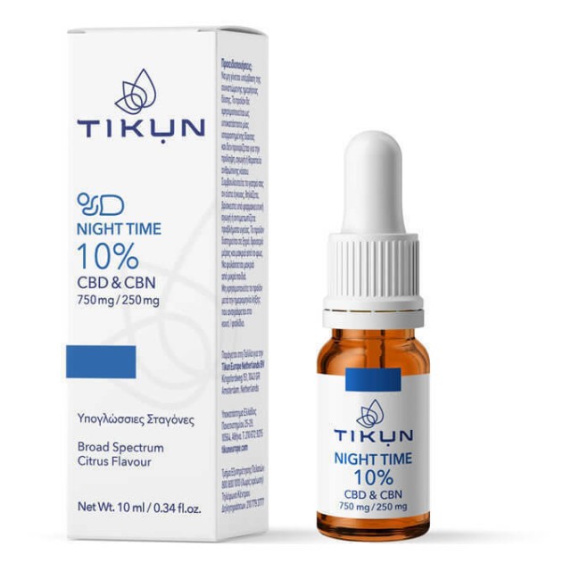 Tikun Night Time 10% Cbd&cbn 750mg/250mg Υπογλώσσιες Σταγόνες Κάνναβης κατά του Άγχους για Ισορροπία Ευεξία 10ml