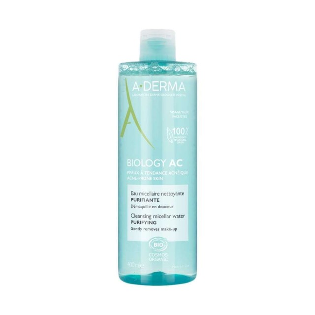 A-Derma Biology AC - Organic Purifying Cleansing Micellar Water Για Πρόσωπο και Μάτια Για Επιδερμίδες με τάση ακμής 400ml