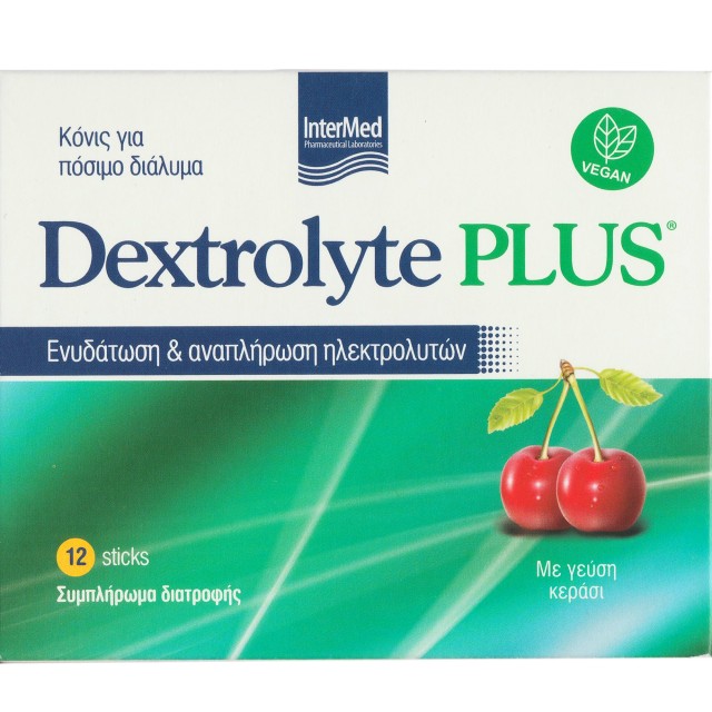 Intermed Dextrolyte Plus Cherry Flavor Συμπλήρωμα Διατροφής Για Ενυδάτωση & Αναπλήρωση Ηλεκτρολυτών 12 sticks