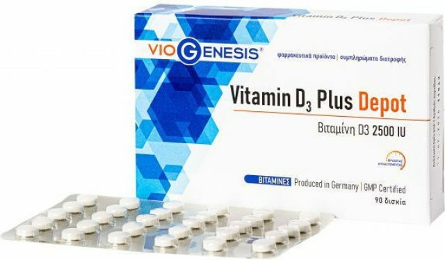 VioGenesis Vitamin D3 Plus Depot 2500 IU Συμπλήρωμα Διατροφής με Βιταμίνη D3 90 δισκία