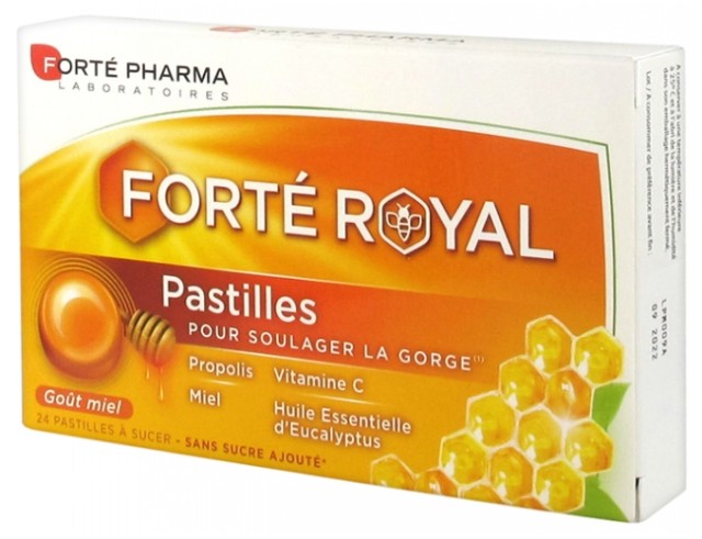 Forte Pharma Pastilles Royales Παστίλιες με Πρόπολη & Γέυση Μέλι για τον Πονόλαιμο, 24 τεμάχια