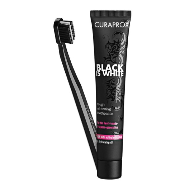 Curaprox Black is White Pack με Οδοντόβουρτσα Black is White, 1 τεμάχιο & Λευκαντική Οδοντόκρεμαv 8ml