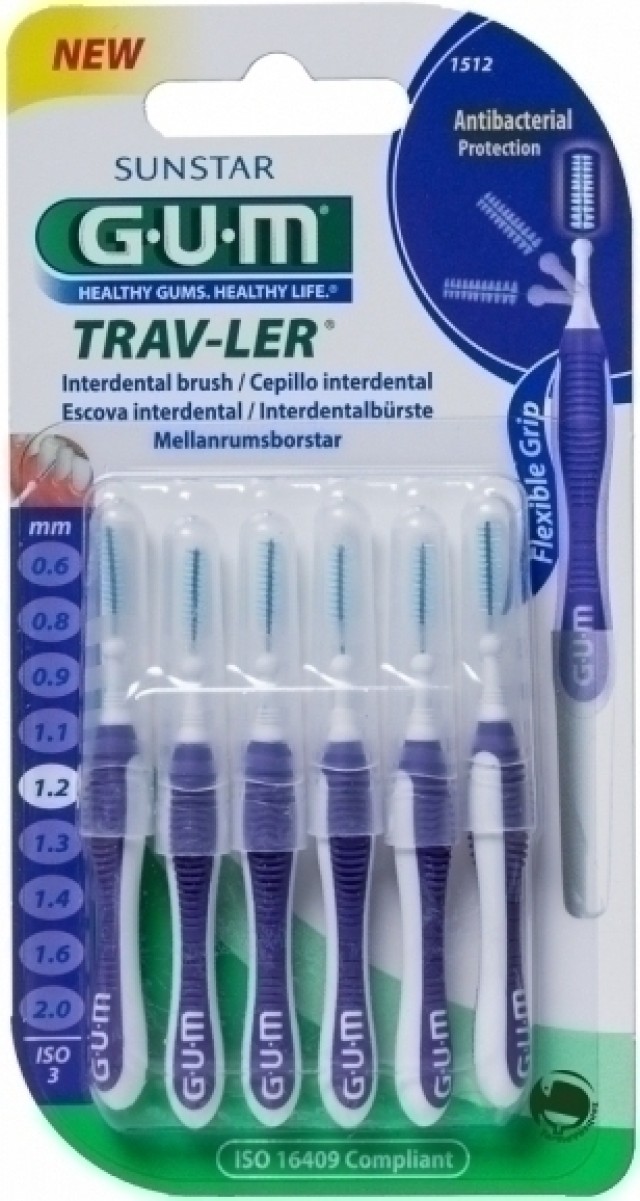 Gum Trav-ler Interdental Brush  Μεσοδόντιο Βουρτσάκι 1,2mm Μωβ 6 τεμάχια (1512)