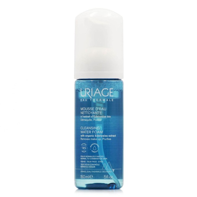 Uriage Cleansing Water Foam Αφρός Καθαρισμού Προσώπου - Ματιών για Κανονικές & Μικτές Επιδερμίδες με Εκχύλισμα Edelweiss 150ml