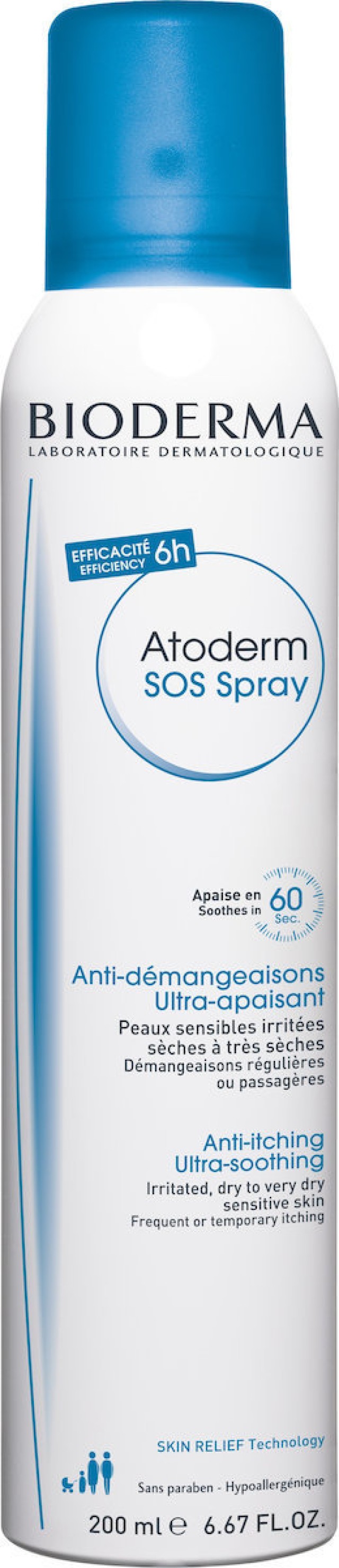 Bioderma Atoderm SOS Spray Η Πρώτη Κίνηση Κατά του Κνησμού για Άμεση Ανακούφιση, Πρόσωπο - Σώμα - 200ml