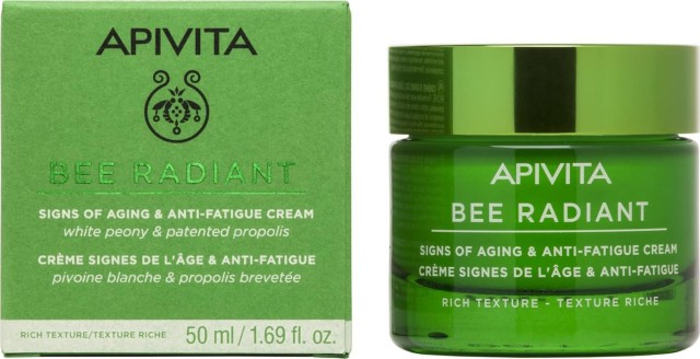 Apivita Bee Radiant Peony Rich Texture, Κρέμα για Σημάδια Γήρανσης & Ξεκούραστη Όψη Πλούσιας Υφής 50ml