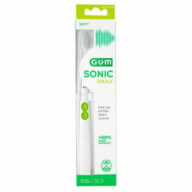 GUM Sonic Daily Soft 4100 Χρώμα Λευκό, 1 Οδοντόβουρτσα & Μπαταρία