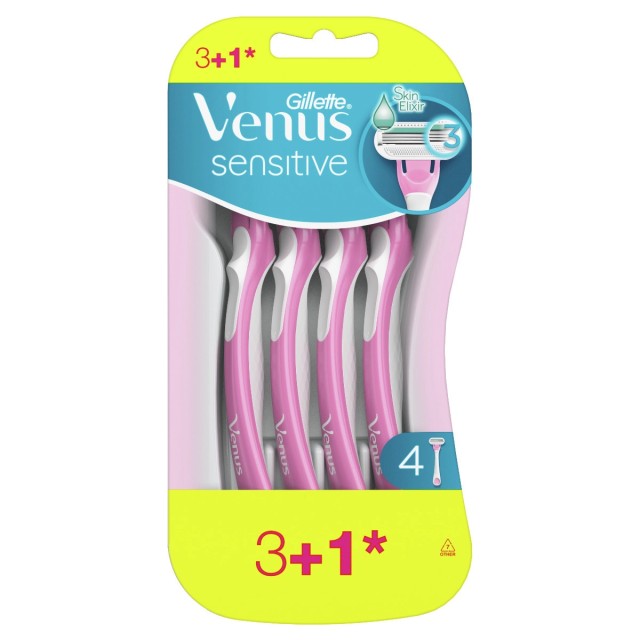 Gillette Venus Smooth Sensitive Γυναικεία Ξυραφάκια Μιας Χρήσης με 3 Λεπίδες που Αγκαλιάζουν τις Καμπύλες, 4 τεμ