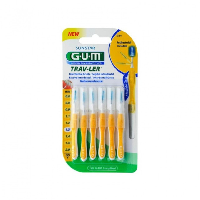 Gum Trav-ler Interdental Brush 1514 Μεσοδόντιο Βουρτσάκι 1.3mm Κίτρινο, 6τμχ