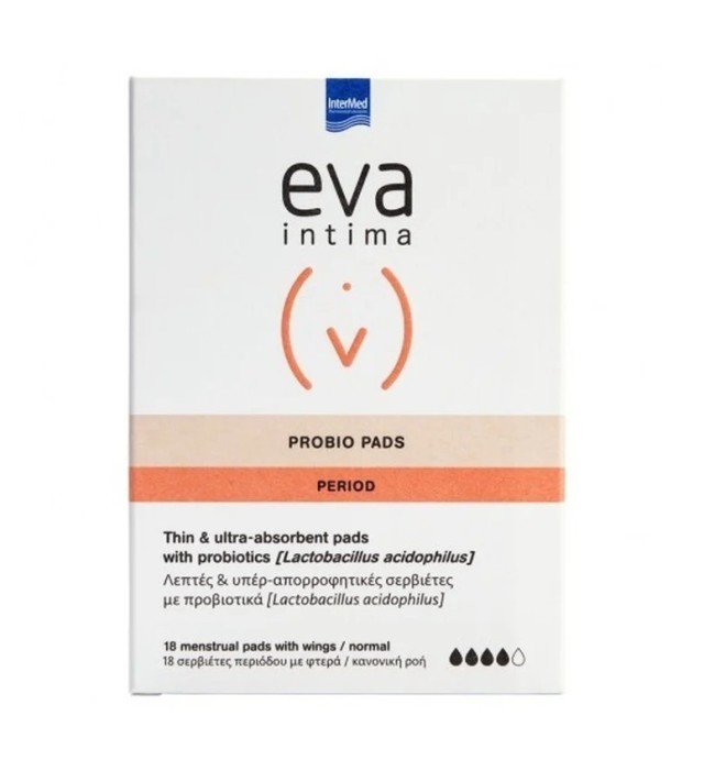 Intermed Eva Intima Probiotic Pads Λεπτές Υπερ-Απορροφητικές Σερβίετες Με Προβιοτικά 18τμχ.