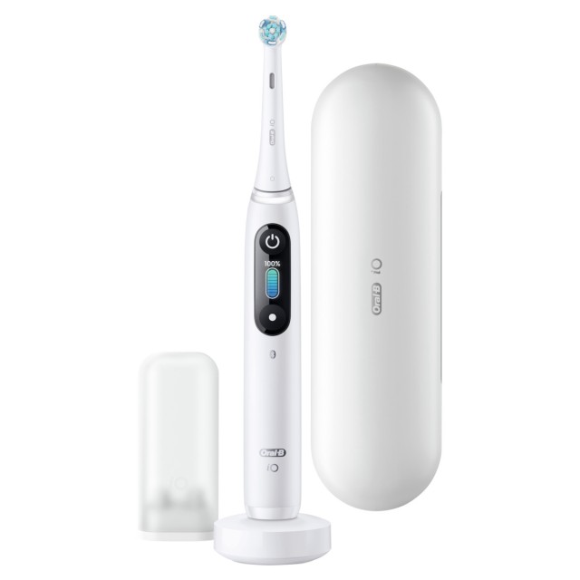 Oral B iO Series 8 Ηλεκτρική Οδοντόβουρτσα Magnetic White Alabaster Λευκή με Χρονομετρητή και Αισθητήρα Πίεσης 1 Τεμάχιο