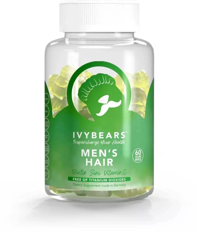 Ivybears Mens Hair Συμπλήρωμα Διατροφής Για Άνδρες, Προσφέρει Λάμψη Στα Μαλλιά & Στα Νύχια 60 Ζελεδάκια