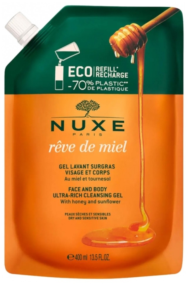 Nuxe Reve De Miel Cleansing Gel, Ανταλλακτικό Αφρόλουτρο Για Πρόσωπο & Σώμα 400ml.